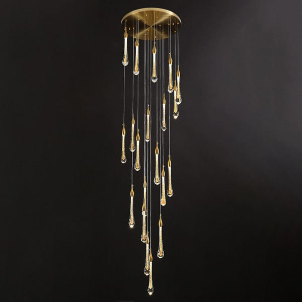 Luxury Tear Drop Crystal Chandelier Gold Durable for Staircase