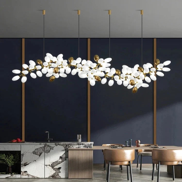 White and Gold Leaf Chandelier for Living Room