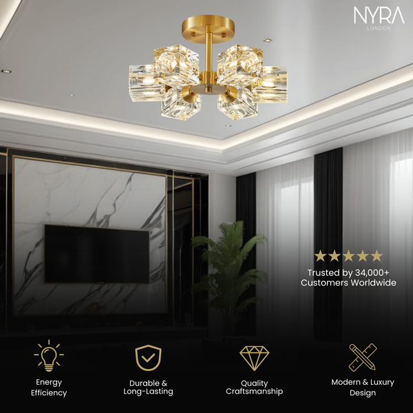 Crystal Semi Flush Mount Bedroom Gold Ceiling Lights