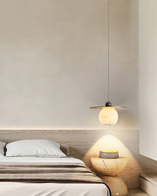 Alvarel Cord Brass Alabaster Pendant Light