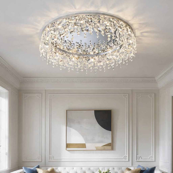 Round Chrome Crystal Tassel Ceiling Light Flush Mount