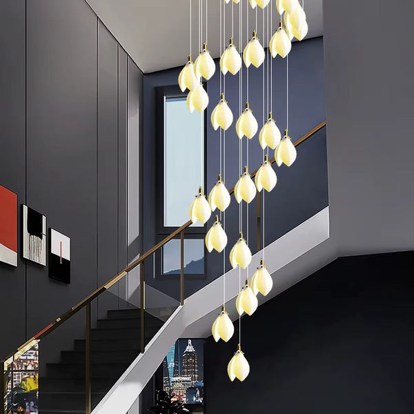 Ceramic Magnolia Staircase Chandelier 6/9/18/36 Lights