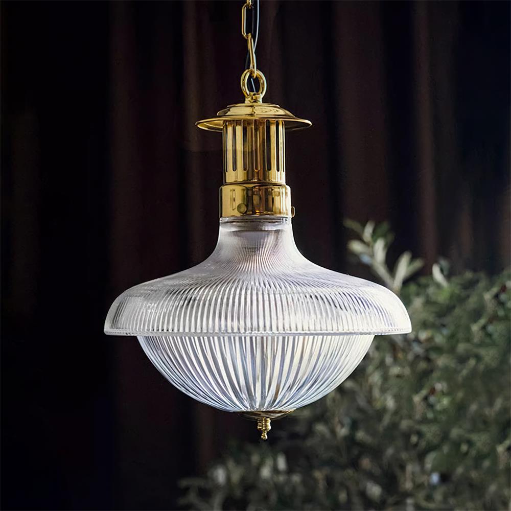 Norvela Pendant Light Clear Ribbed Glass Brass Vintage