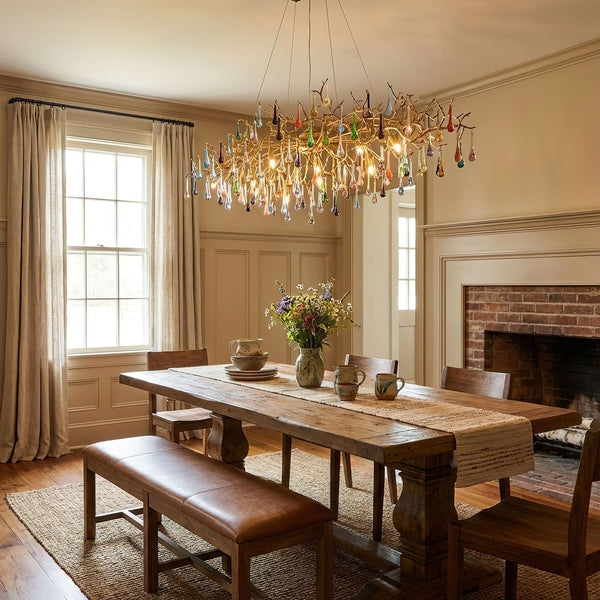 Sytheir Colorful Raindrop Branch Brass Crystal Chandelier