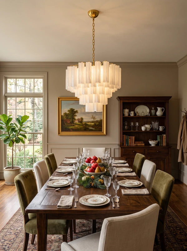 Nivelle White Glass Tiered Chandelier