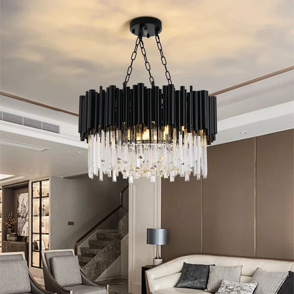 Finn Modern Black Crystal Chandelier for Living Room