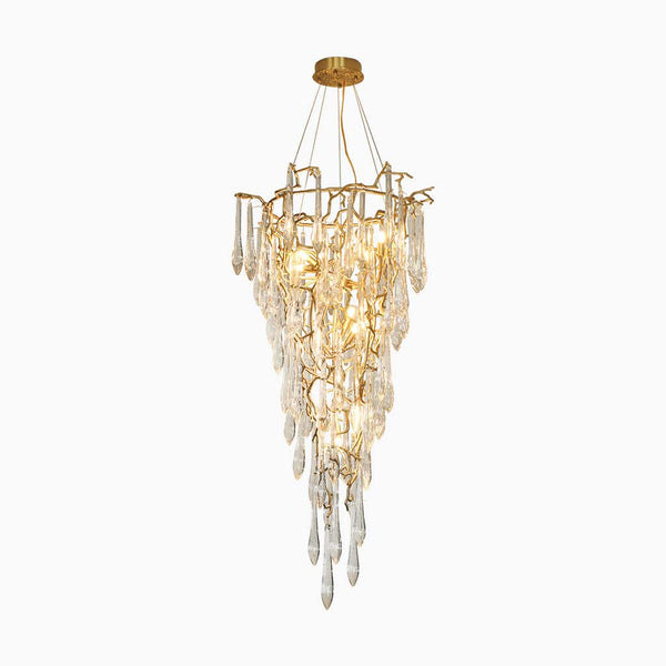 Chandelier Luxury Large High Ceiling Branch Brass and Crystal