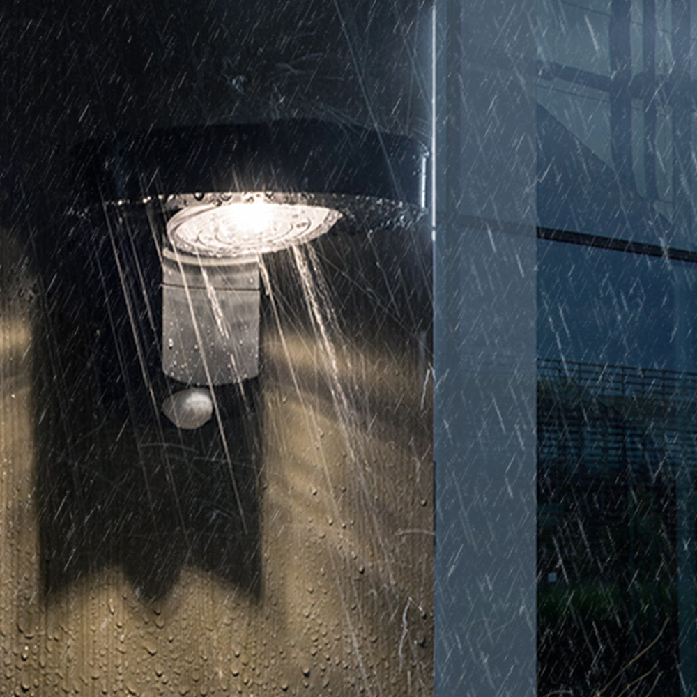 Ray Modern Round Metal/ Sensor Solar Waterproof Outdoor Wall Lamp, Black