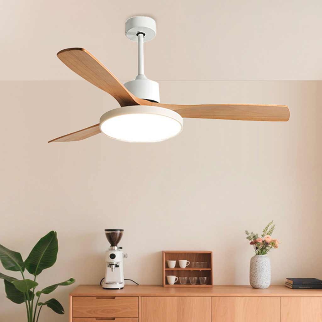 Ceiling Fan Light Modern DC Inverter 3 Wood Blades Semi-Flush Mount