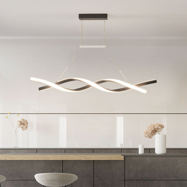 Linear Chandelier Ceiling Light LED Exquisite Curved Wavy Helix, Aluminum