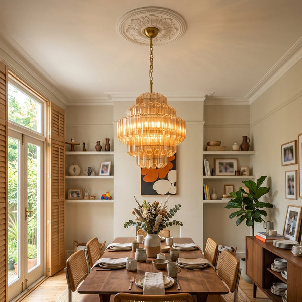 Aurelie Amber Prism Tiered Chandelier