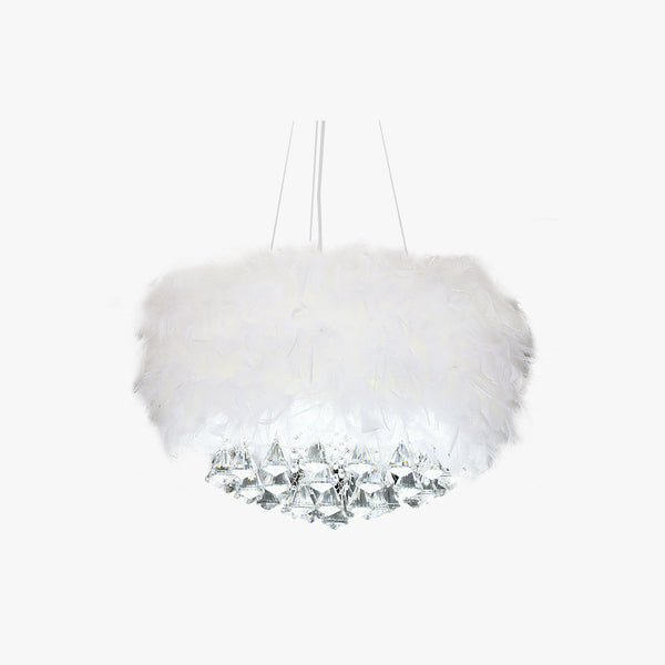 O'Moore Modern Luxury Round Chandelier, Feather/Crystal, White