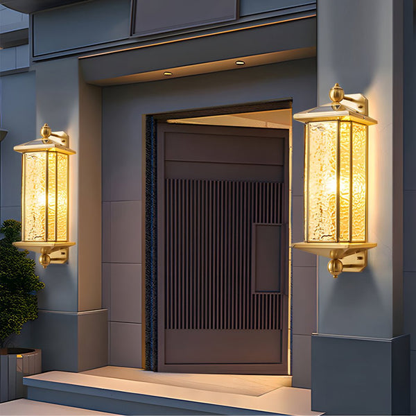 Celeenne Elegant Brass Glass Copper Outdoor Wall Light