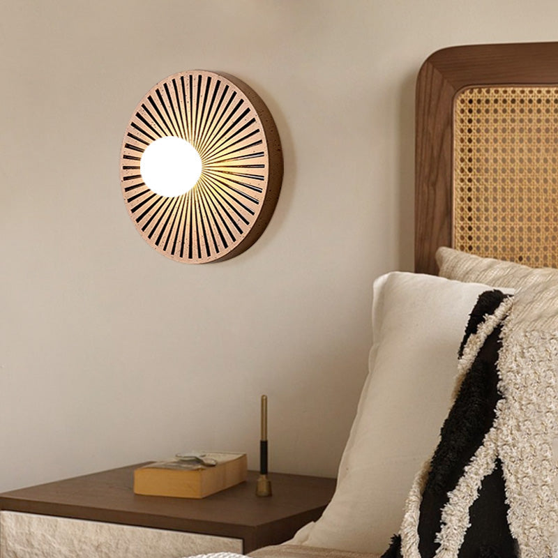 Wall Lamp Metal Body with Wood Rim Minimalist Style