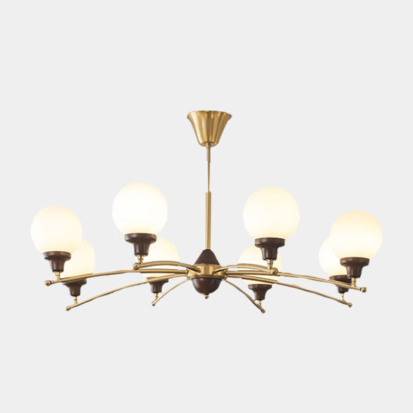 Chandelier White Glass Globe French Country Farmhouse, Chrome / Gold