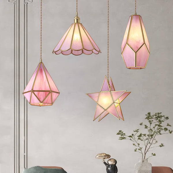 Lione Pink Stained Glass Pendant Light