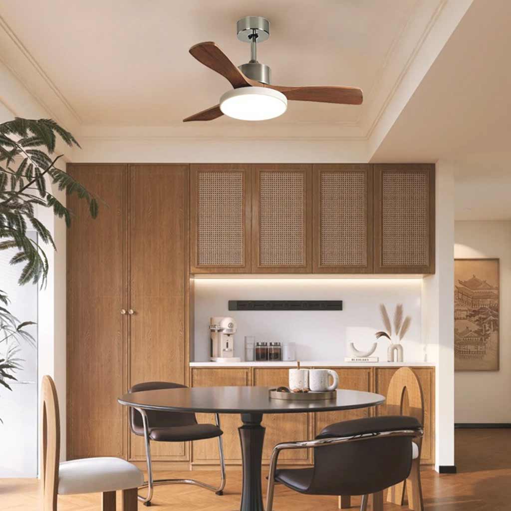 Ceiling Fan Light Modern DC Inverter 3 Wood Blades Semi-Flush Mount
