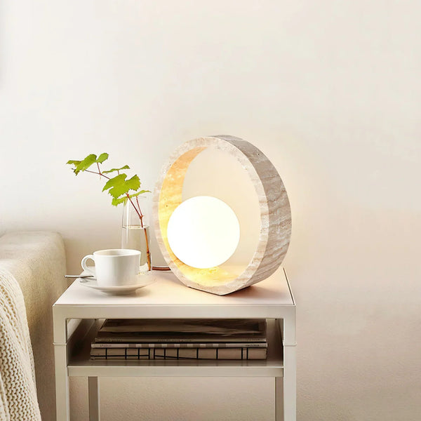 Ring Travertine Q Circle Table Lamp