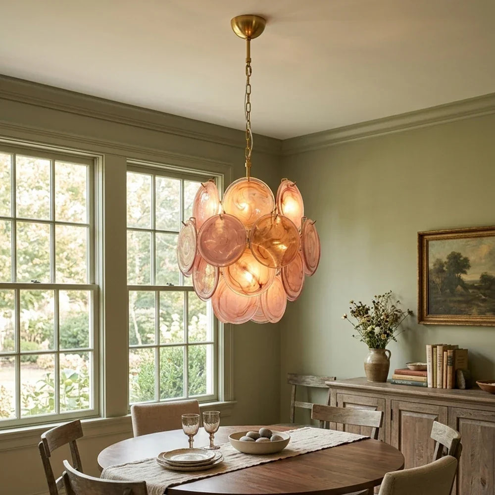 Liora Petite Disc Pink Glass Chandelier