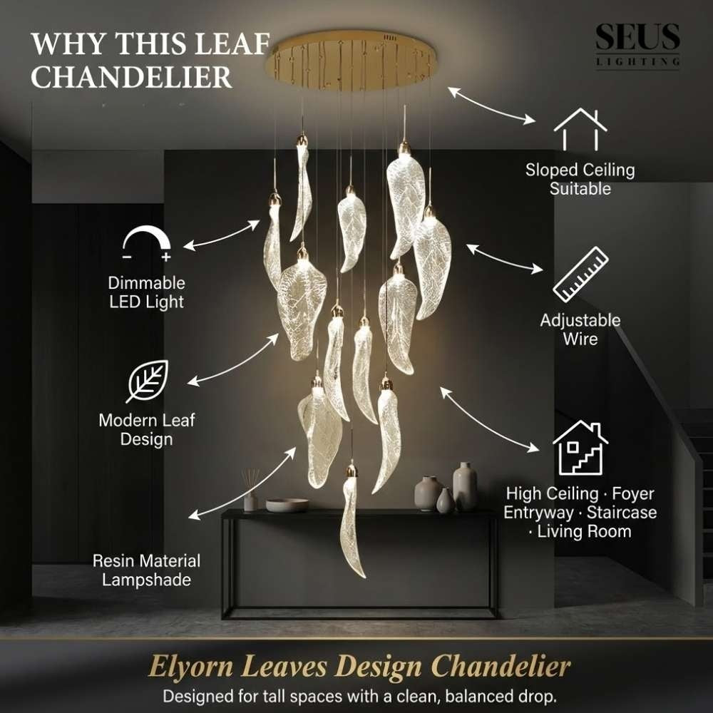 Elyorn Leaves Design High Ceiling Foyer Chandelier