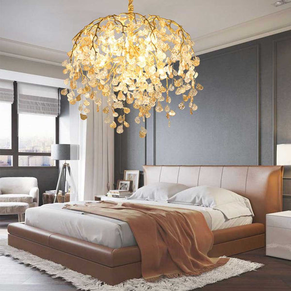 Chandelier Glamorous Leaf Arch Branch, Brass & Glass