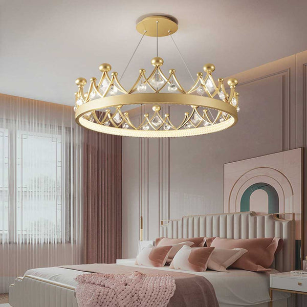 Chandelier Nordic Elegant Round Crystal Crown, Gold