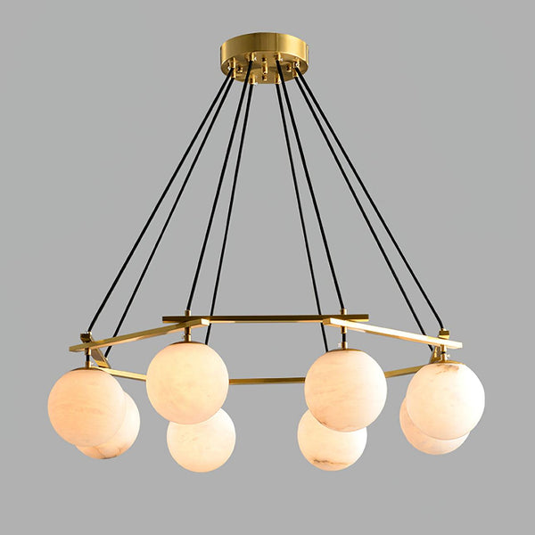 Brass Ring Alabaster Globe Chandelier