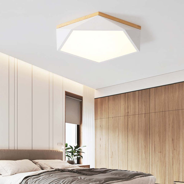 LED Ceiling Light Macaron Geometric Low Profile, Wood & Acrylic