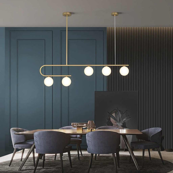 Pendant Chandelier Light Nordic Linear Brass Glass Globe