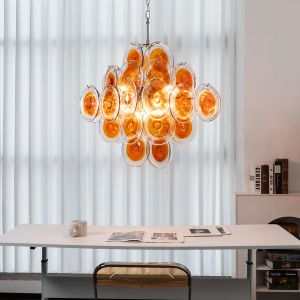 Vintage Orange Brown Disk Glass Chandelier