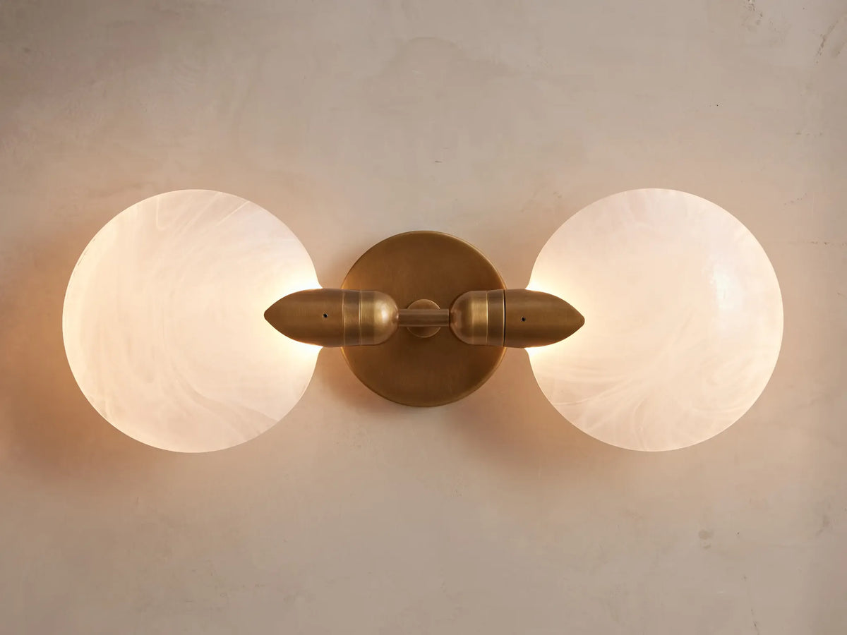 Luna Doppia Wall Sconce | Brass & White Glass | CLDSC245BR