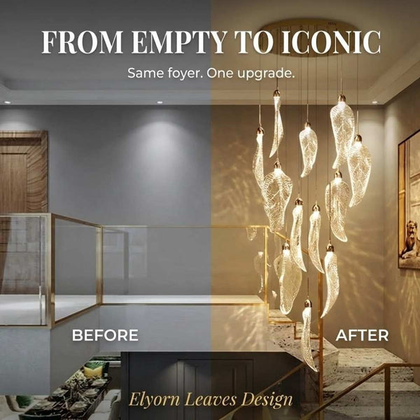 Elyorn Leaves Design High Ceiling Foyer Chandelier