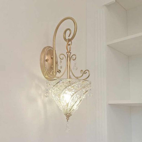 Wall Sconce Lighting French Mid-Century Brass Crystal Cone