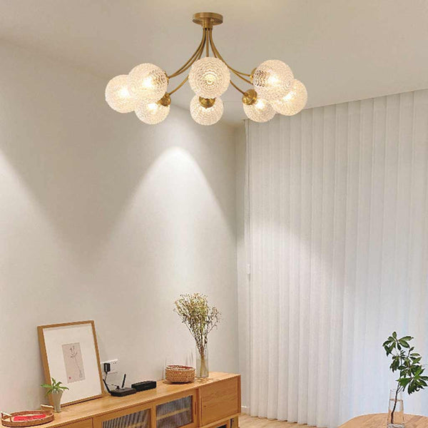 Semi-Flush Ceiling Light Nordic Brass Glass Crystal Multi Globe