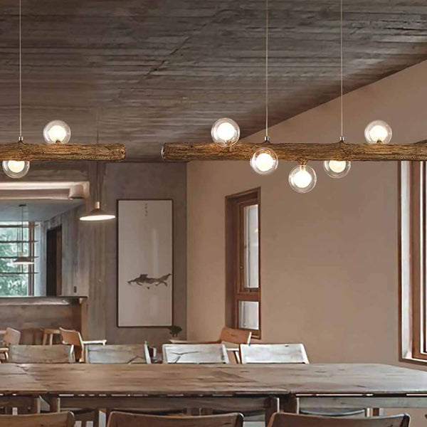 Vintage Tree Branch Linear Pendant Light with Glass Globes