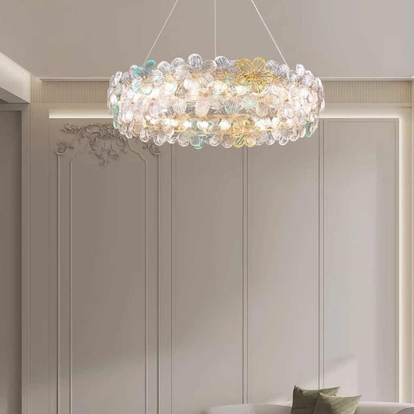 Chandelier Luxury Pink / Green Glass Flower Petal Round