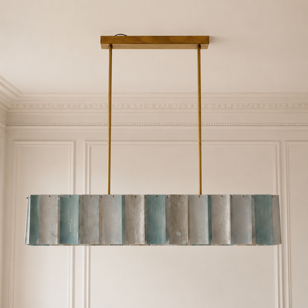 Green Glass Disc Linear Chandelier | Stainless Steel | CLKJH6786G