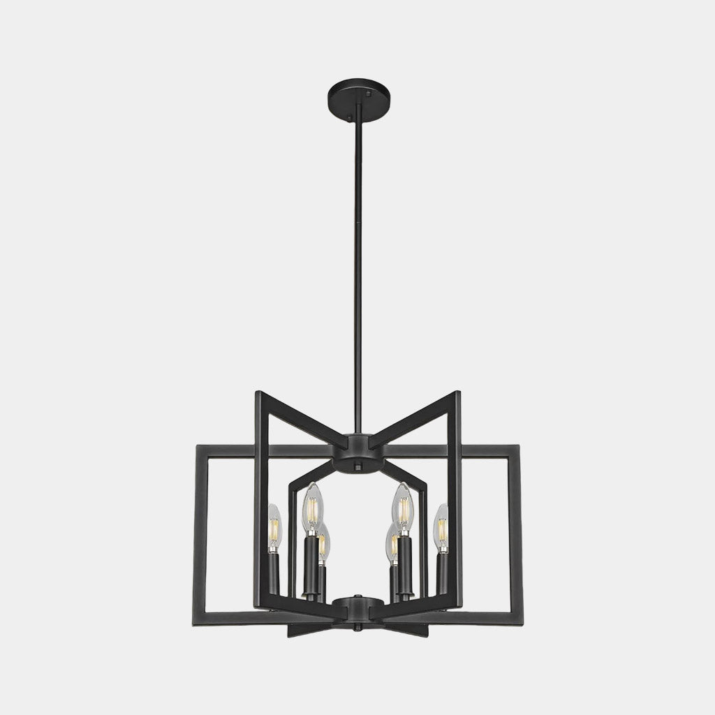 Chandelier Farmhouse Industrial Iron Cage, Black / Gold