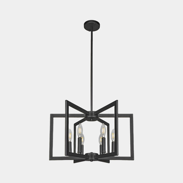 Chandelier Farmhouse Industrial Iron Cage, Black / Gold