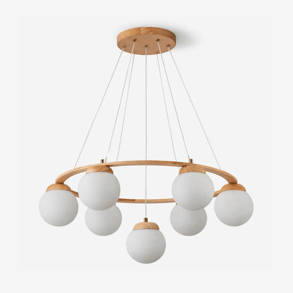 Wood Ring Frosted Globe Chandelier