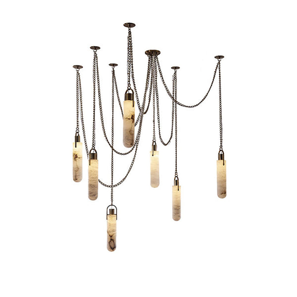 Cylindrical Cluster Alabaster Draped Chain Chandelier