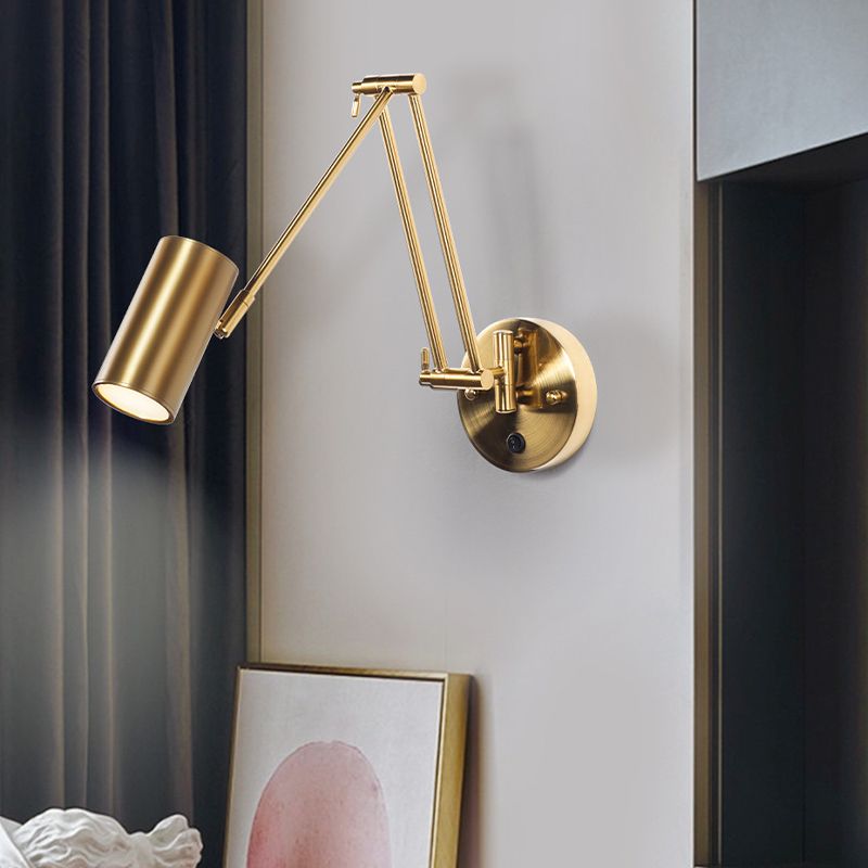 Aria Wall Lamp Cylindrical Adjustable Lamp Pole Metal Brass, Bedroom