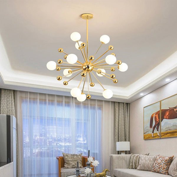 Chandelier Novelty Dandelion Sputnik Glass Bubble, Gold & White