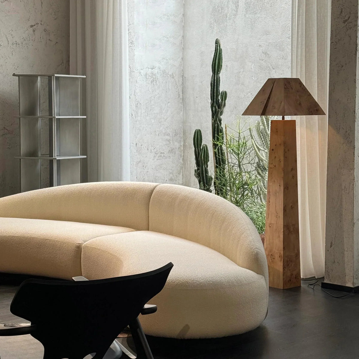 Burl Wood Floor Lamp | Faceted Column | CLBURL02S5