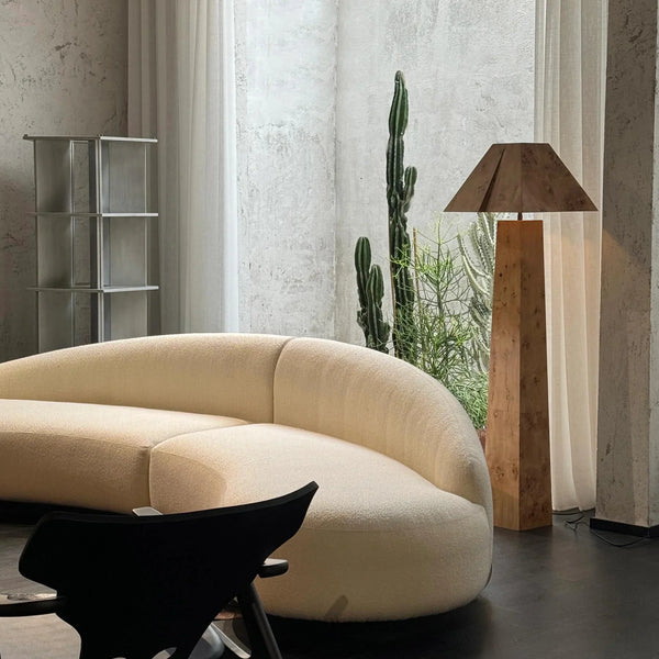 Burl Wood Floor Lamp | Faceted Column | CLBURL02S5
