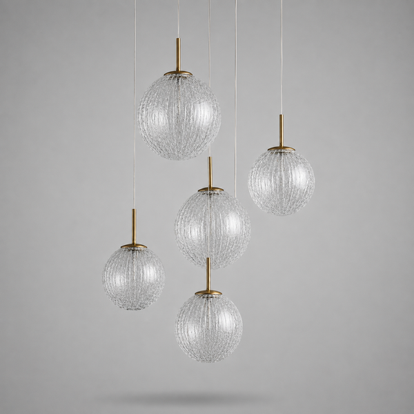 The Chromia Pendant | 5-Light Colored Glass & Brass | CLND008