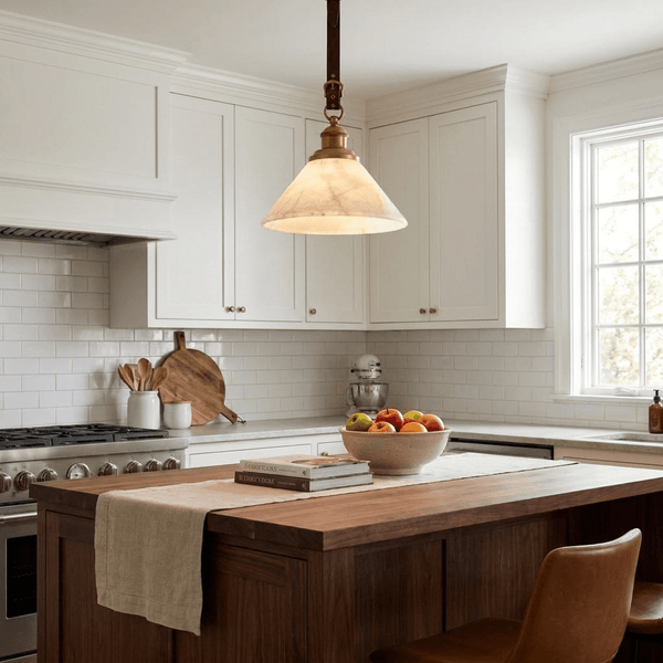 Camden Leather Strap Alabaster Pendant Lamp