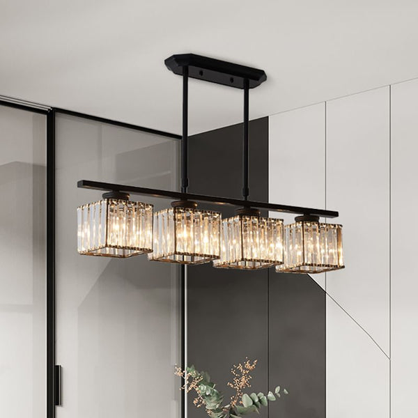 Kristy Crystal Square Pendant Light, Black & Gold, 3/4 Heads