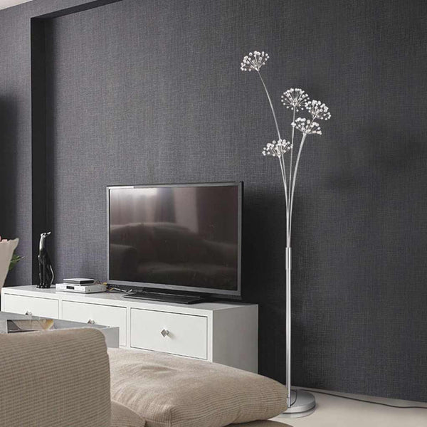 Floor Lamp Nordic Crystal Flower Dandelion, Chrome