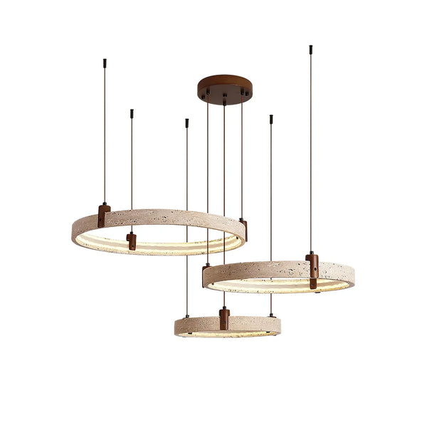 Round Travertine Celestial Orbit Ring Chandelier